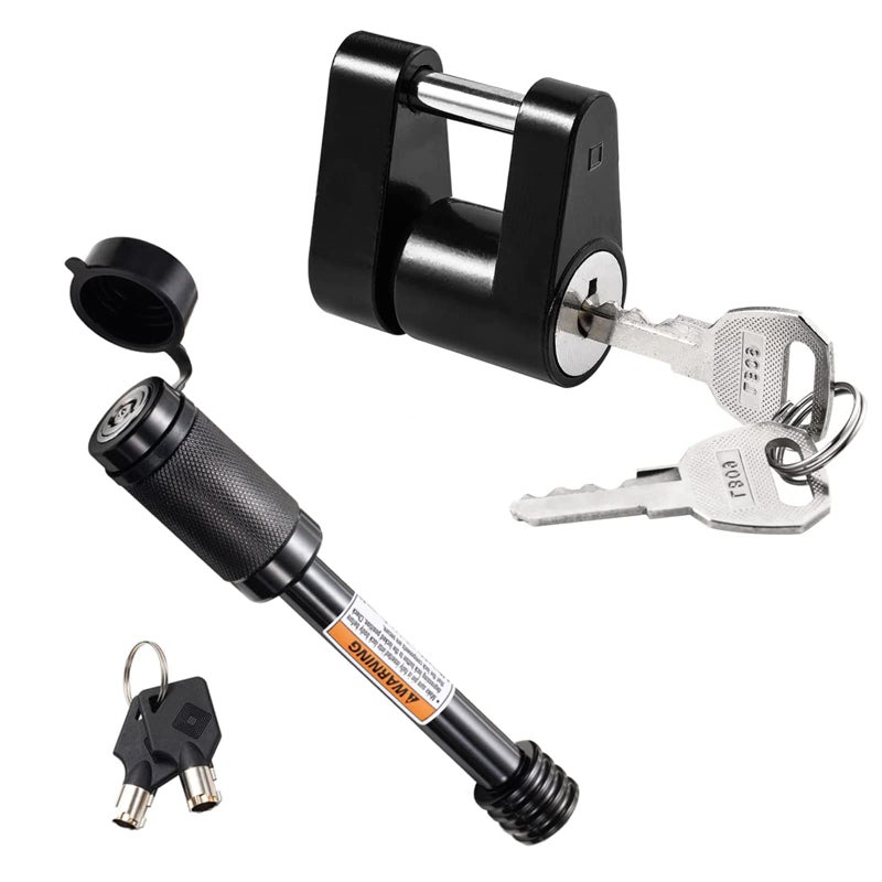 CZC AUTO Hitch Lock Set, Dia 5/8 Inch Trailer Hitch Lock Hitch Receiver Pin Lock for Class III IV 2" and 2-1/2" Receiver, Dia 1/4 Inch Hitch Coupler Lock with 3/4 Inch Span Fits Latch-Type Couplers - Image 1